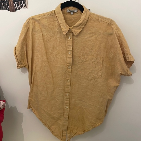 still for sale! Madewell linen/cotton button up yellow tie shirt - Picture 2 of 4